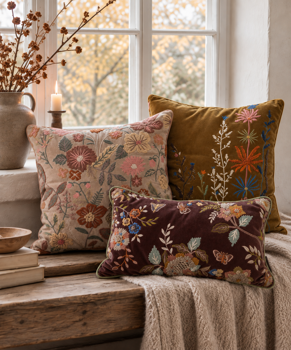 Broderede puder i velour – Kanika
