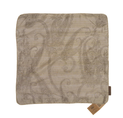 Unique Silk pillowcase 50x50 cm in yellow and green with densely repeated zigzag micro-pattern in colorful Indian vintage bohemian boho style, sari pillow expression.