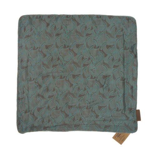 Seidenkissenbezug 50x50 cm im Sari-Stil mit smaragdgrünem Grundton und lila, vom Suzani inspiriertem Federblattmuster im Boho-Ethno-Vintage-Stil