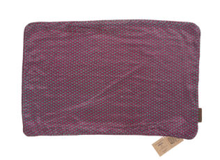 Einzigartiger Seidenkissenbezug (60 x 40 cm) in tiefem Rot mit blauem und dunklem Strukturmuster im Boho-Stil, orientalisch inspiriert von einem Sari im ethnischen Vintage-Stil.