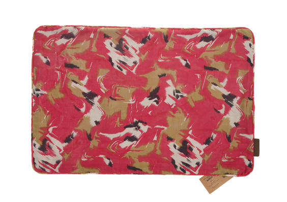 Silk pillowcase 60x40 cm like an Indian sari pillowcase with colorful vintage pattern in red beige and black with ethnic bohemian brush strokes.