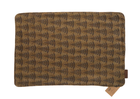 Seidenkissenbezug 60x40 cm in warmem Olivgrün und Braun mit dunklem Blattmuster, ethnischer indischer orientalischer Sari-Kissenbezug im Boho-Vintage-Stil.