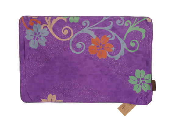 Unique 60x40 cm Silk pillowcase in purple with colorful oriental pattern of creepers and flowers in orange and green for boho ethnic sari pillow