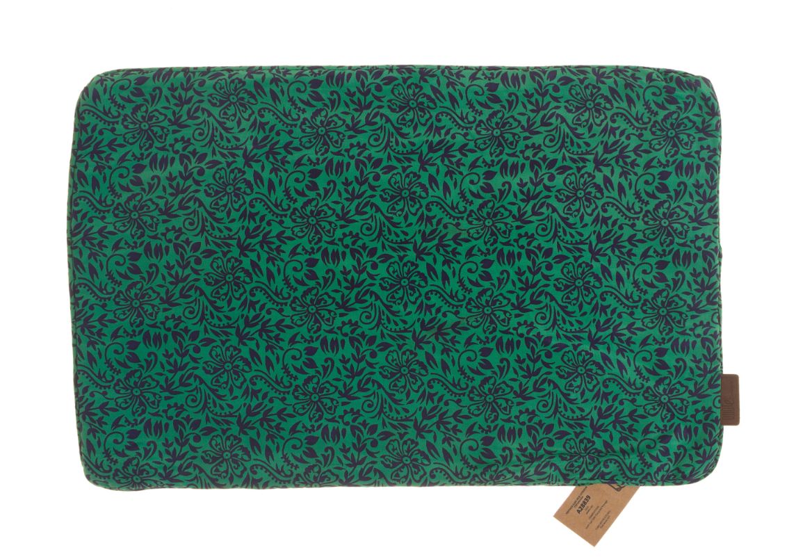 Seidenkissenbezug 60x40 cm in Türkis und Dunkelgrün mit dichtem Blumen- und Wickelmuster im orientalischen indischen Sari-Stil, Bohemian Boho-Stil