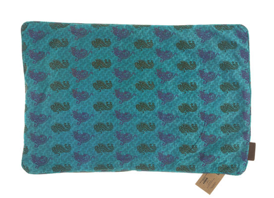 Seidenkissenbezug 60x40 cm, farbenfroh in Petrol und Türkis mit dunklen Paisley-Verzierungen, Sari-Kissen im orientalischen, ethnischen, bohemischen Vintage-Stil