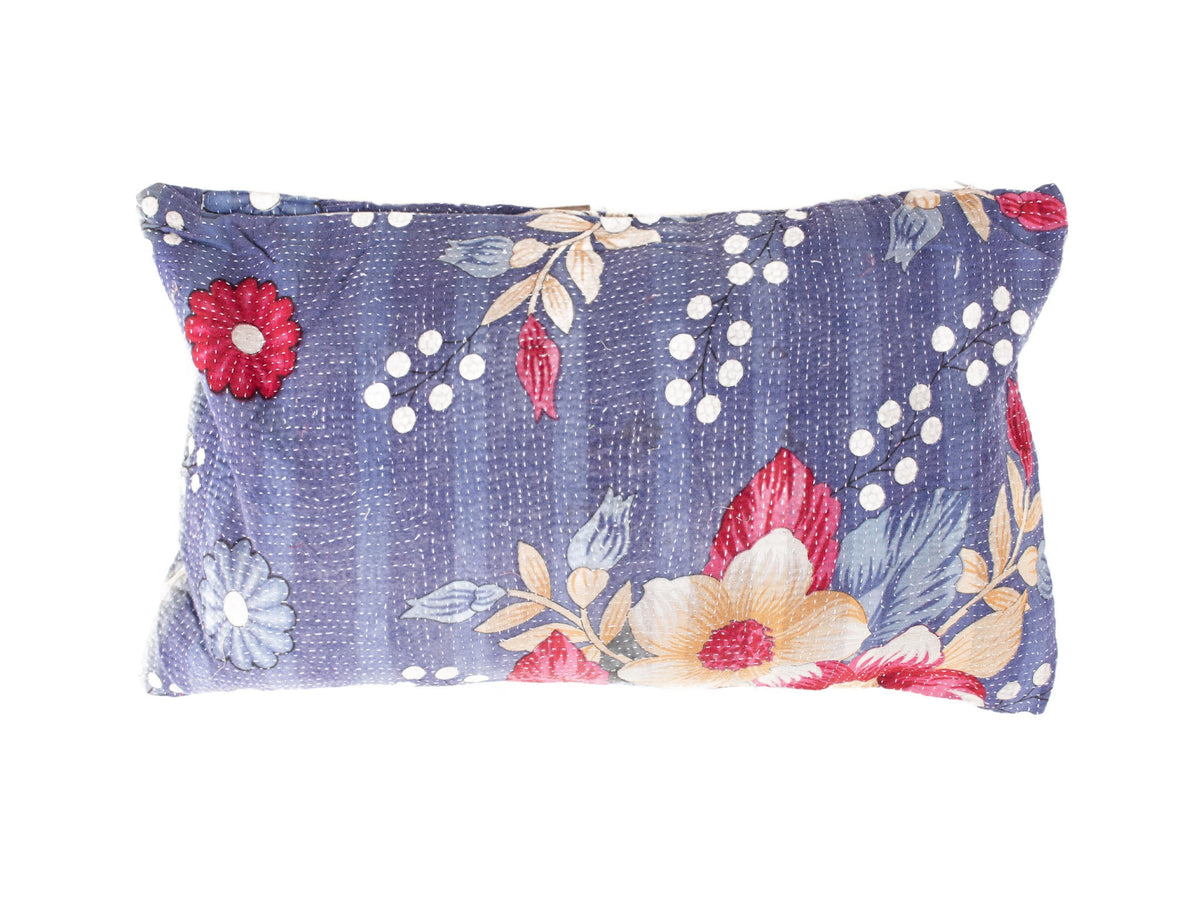 Unique sari pillowcase 30x50 with white and turquoise/green checkered pattern in bohemian style, Indian upcycled sari pillow