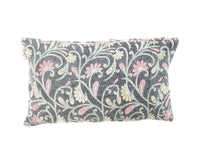 Sari cushion cover 30x50 in cream beige with brown burgundy floral ornaments and decorative pattern