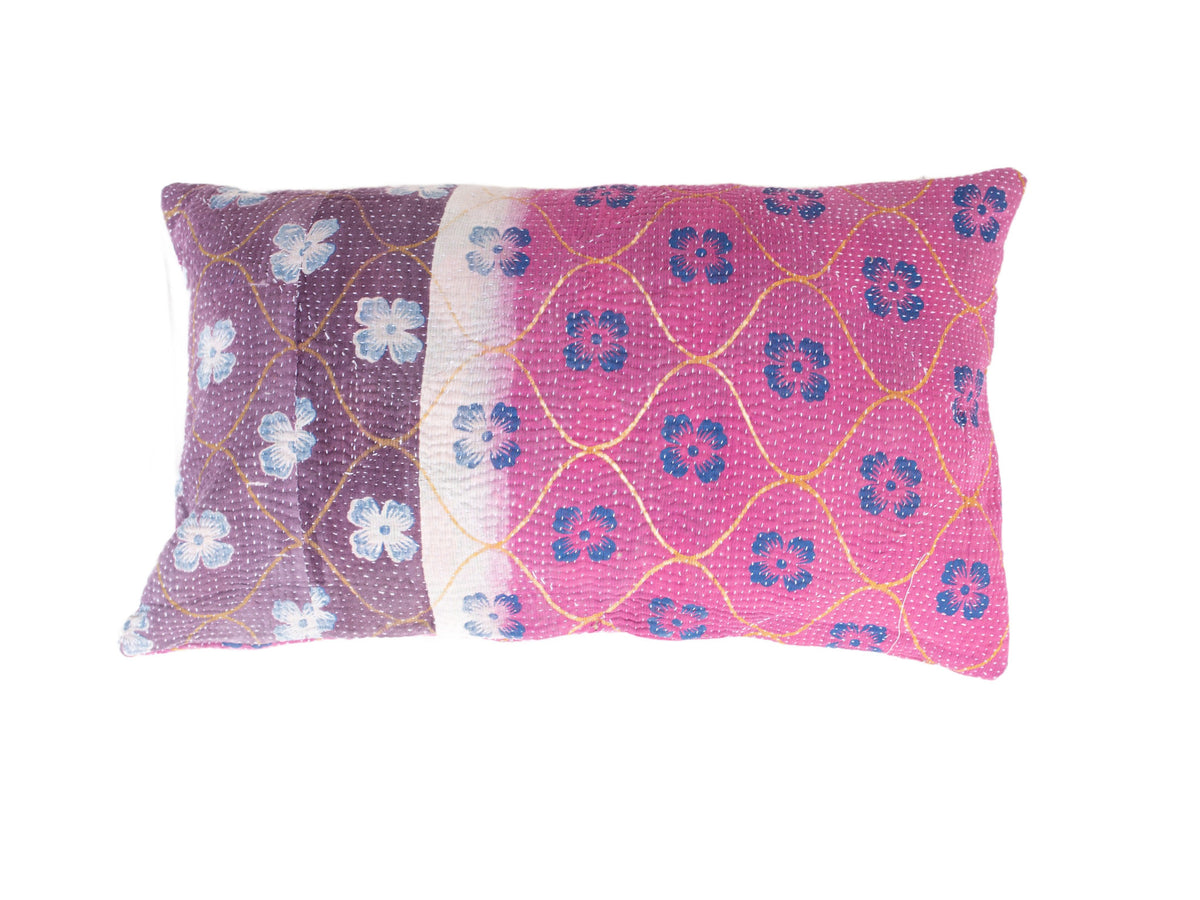 Sari pillowcase 30x50 with colorful boho patchwork in green, turquoise and pink, Indian/vintage pattern and sari pillow-style oriental details