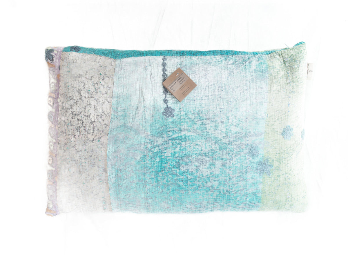 Sari pillowcase 60x40 with colorful boho bohemian patterns in pink, light blue, yellow and turquoise as well as Indian, oriental zigzag/line patterns in vintage style (unique sari pillow)