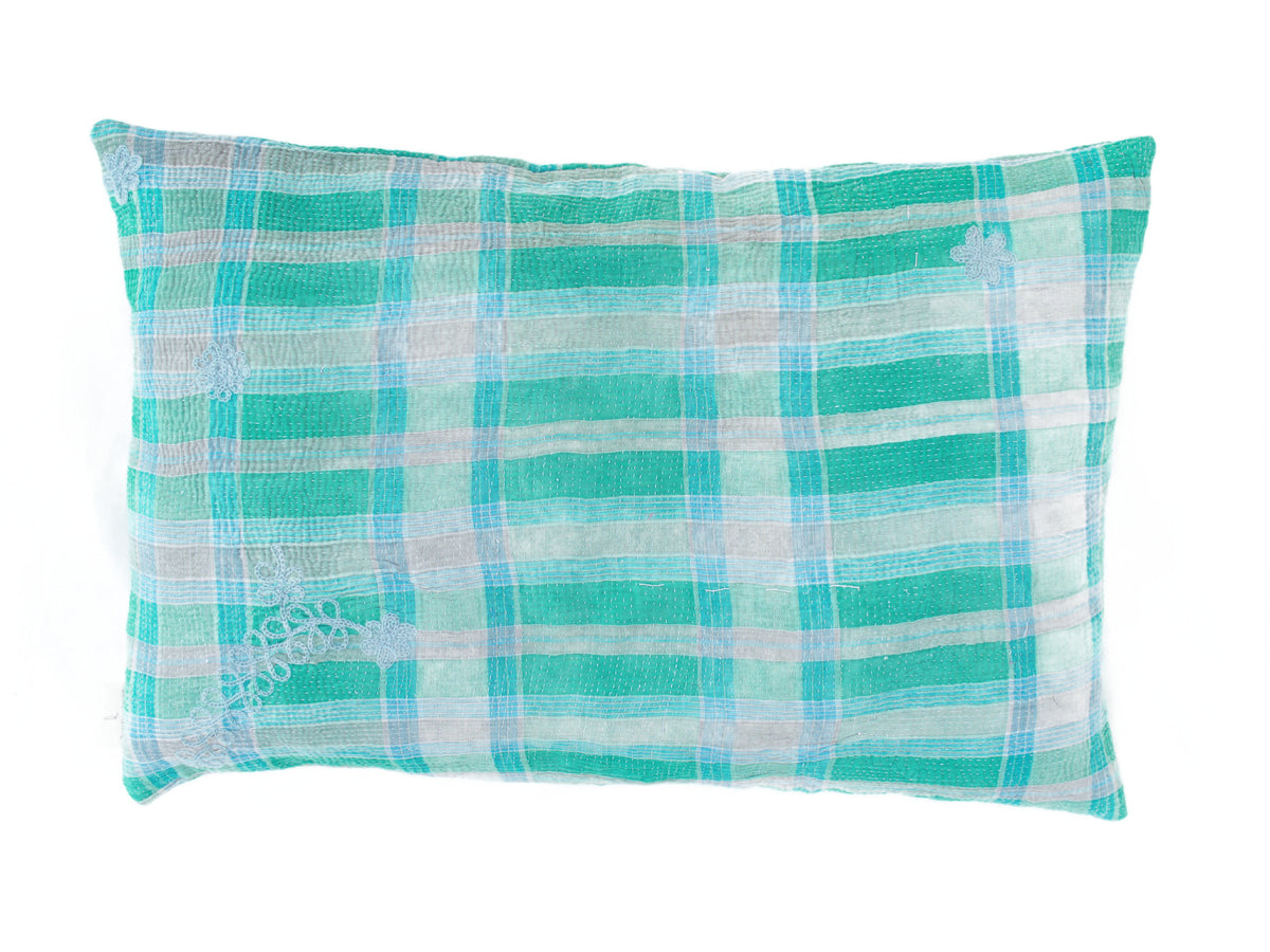 Dark blue sari pillowcase 60x40 with white ornament pattern, boho bohemian Indian pillowcase in vintage style (sari pillow/sari cushions)