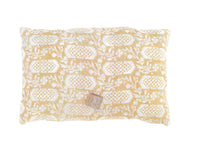 Sari pillowcase 60x40 in boho bohemian vintage style with purple/pink and white pattern and bluish/green details on sari pillow.