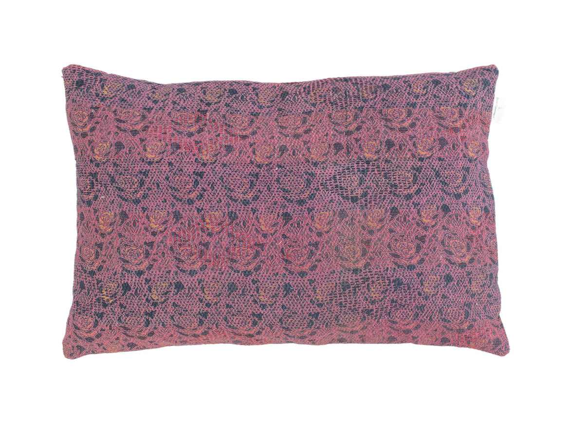 Sari pillowcase 60x40 with colorful stripes in turquoise, dusty pink and dark gray, Indian and boho vintage style with ethnic pattern and upcycled sari pillow look