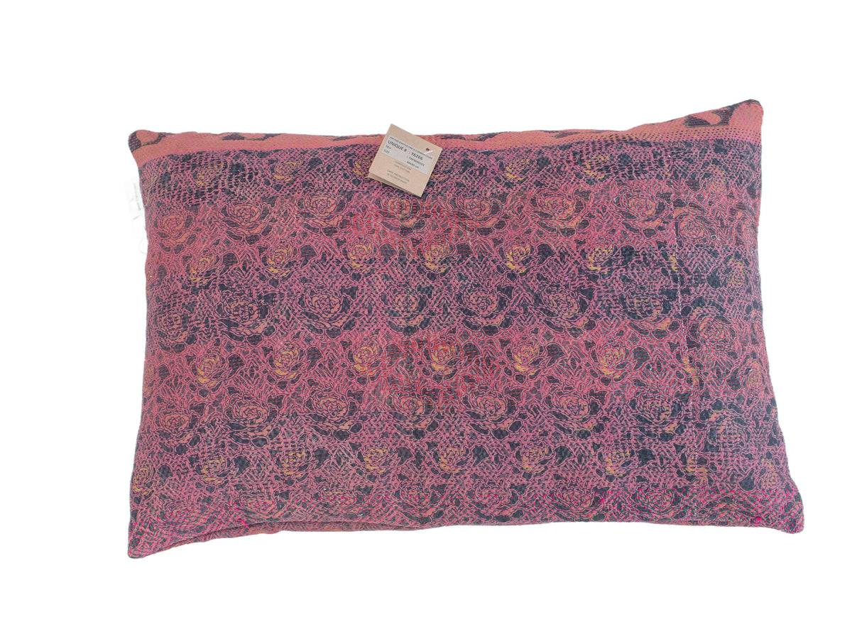 Sari pillowcase 60x40 with colorful stripes in turquoise, pink and gray, ethnic vintage pattern for unique Indian sari pillows in bohemian style