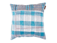 50x50 sari pillowcase in blue, turquoise, gray and white checkered pattern - vintage/boho Indian Indian pillowcase for sari pillows and sari cushion, unique oriental pillowcases for colorful ethnic pillows