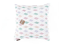 Sari pillowcase 50x50 in white with colorful floral/square patterns in green, red and blue - bohemian, vintage and Indian pillowcase in sari pillow style