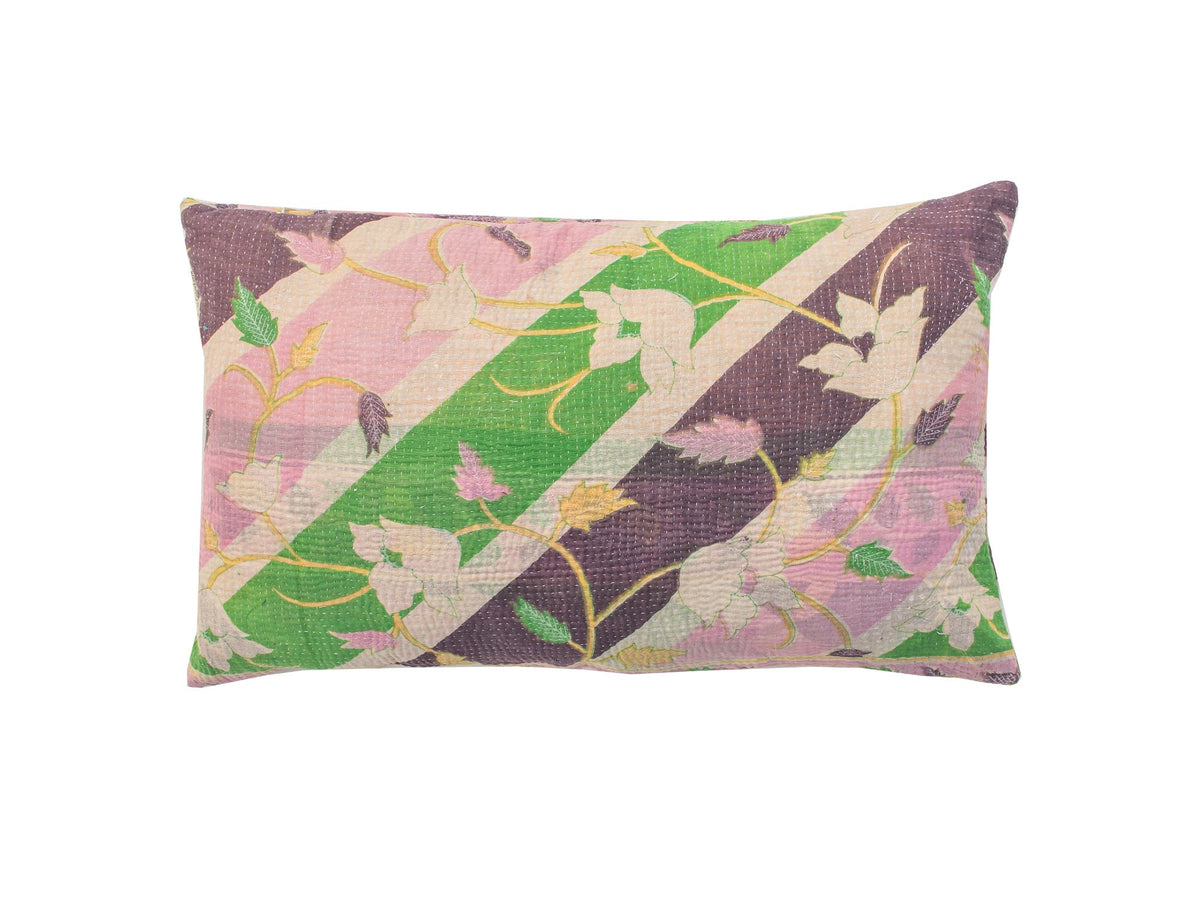 Unique sari pillowcase 30x50 with colorful oriental patterns in orange, peach, gold, pink and green details - boho Indian pillowcase for a sari pillow, sari pillows and vintage pillows.