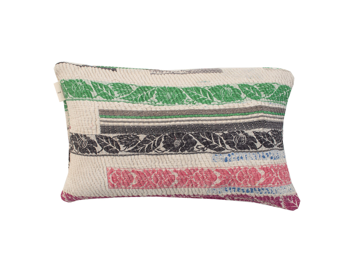 Sari pillowcase 30x50 in mustard yellow with colorful bohemian/Indian patterns and narrow border in burgundy, blue and turquoise - unique sari pillow in upcycled vintage style