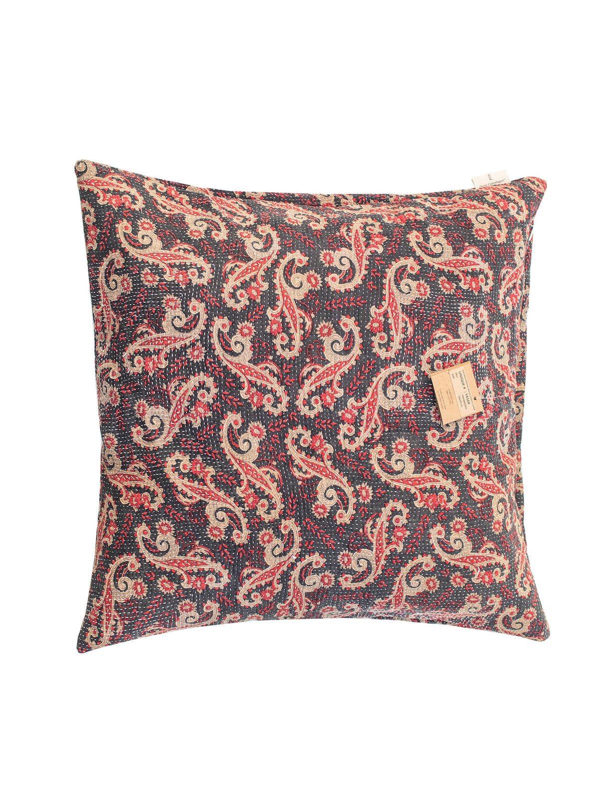 Unique sari pillowcase 50x50 with bohemian paisley in dark blue/black, red and beige-gold pattern (Indian vintage sari pillow)