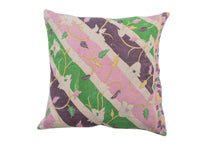 Sari pillowcase 50x50 with colorful flower and leaf patterns in green, pink and purple, vintage boho Indian decor, sari pillow/unique pillow (Indian pillowcase)