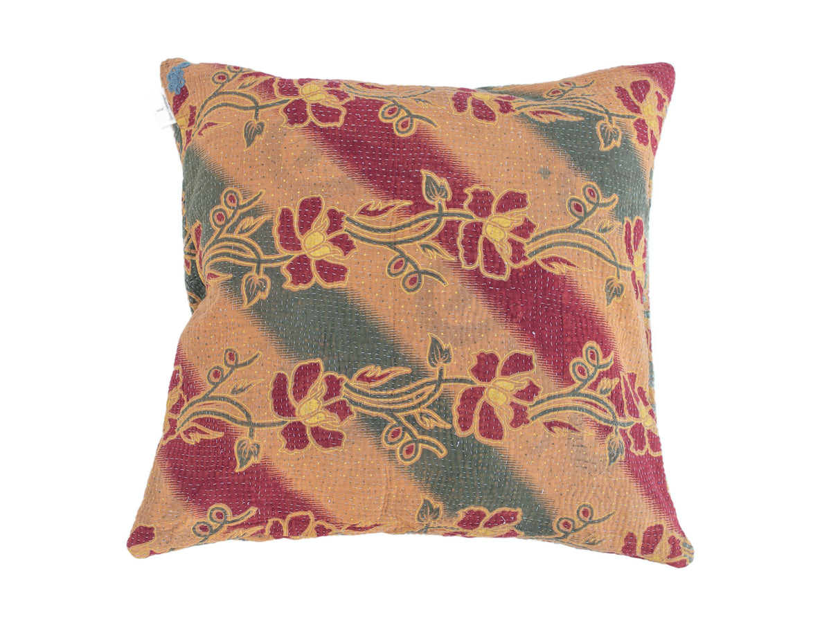Sari pillowcase 50x50 in vintage boho style with colorful Indian patterns in red, brown and green as well as yellow details (unique sari pillow)