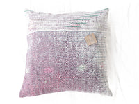 Sari pillowcase 50x50 in purple, white and gray with green stripes and wave pattern - unique Indian boho/vintage sari pillow for sofa and bed (upcycled)