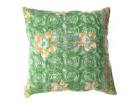 Green Indian sari cushion cover 50x50 with colorful flowers and vintage pattern, bohemian sari cushion/unique cushion in boho style