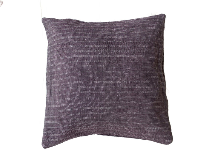 50x50 cm sari pillowcase in dark purple/purple with fine white stripes and checkered weave pattern - unique Indian vintage boho/sari pillow look